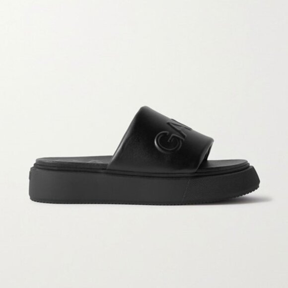 Logo-Embossed Vegan Leather Platform Slides - Picture 2 of 13